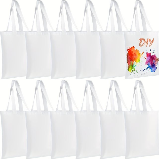 6er-Pack leere DIY-Leinentaschen aus Baumwolle in Weiß, Schwarz und Beige für Sublimation, Basteln und Geschenke - Bild 1