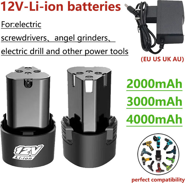 XMSJ 12 V Lithium-Ionen-Akku in Schwarz für Elektrowerkzeuge wie Bohrmaschinen, Schraubendreher und Winkelschleifer - Bild 1