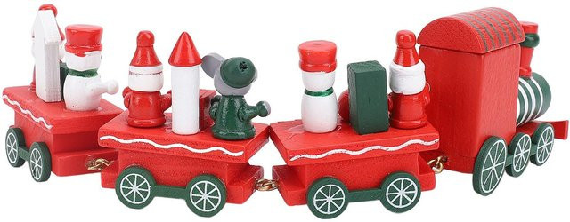 Koogeelife Weihnachts-Holzzug Dekoration mit Schneemann-Figur in Rot - Bild 1