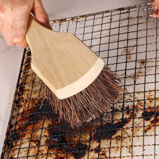 Minimalistische Grillbürste mit Massivholzgriff in Braun zum Entfernen von Fett und Rückständen - Bild 1