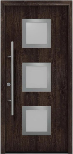 EcoStar Haustür Isopro Secur IPS 810S Eiche Dunkel mit Glaseinsatz, B: 110 cm, H: 210 cm, DIN Links - Bild 1