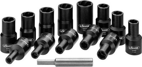 Vigour Spiralnuten-Steckschlüsseleinsatz Satz V2404N, 1/2 Zoll Vierkant, 6 – 19 mm, Schwarz - Bild 1