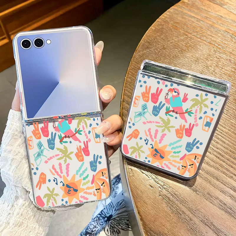 Samsung Galaxy Z Flip 7 FE Flip 6 Flip 5 Flip 4 Flip 3 Klappschutzhülle mit kreativem Cartoon-Muster in Transparent und Multicolour - Bild 1