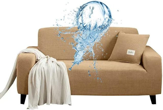 Elastischer Sofabezug aus gestricktem Maisgitterstoff in Beige für 1 Sitzplatz, Breite: 90-130 cm - Bild 1
