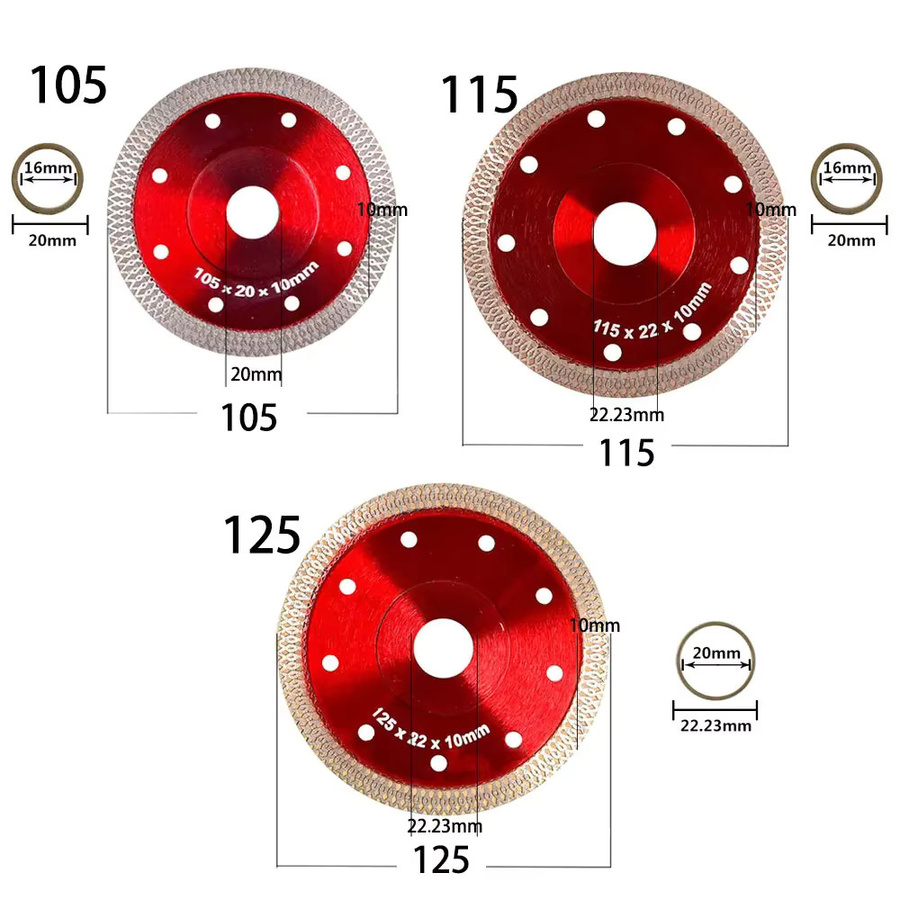 EQZ Diamantsägeblatt in Rot für Granit und Marmor, Durchmesser: 105 mm, 115 mm oder 125 mm - Bild 2