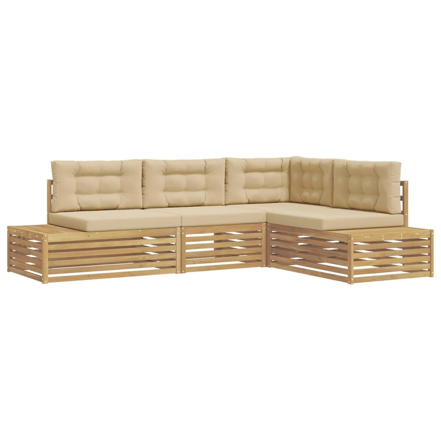 vidaXL Outdoor-Sofagarnitur aus Akazienholz in L-Form mit Polstern, Weiß/Beige - Bild 2