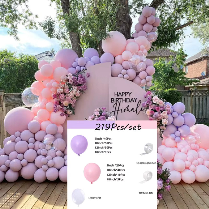 RENYUAN Ballon Girlande Bogen Set in Lila und Rosa mit transparenten Bobo Ballons für Hochzeit, Geburtstag oder Verlobung, 221 Stück - Bild 2