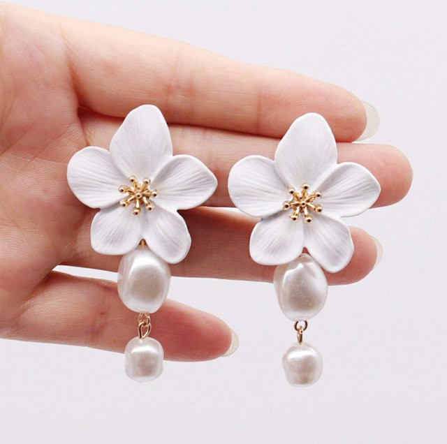 Rinhoo Ohrringe, Perle, Weiße Blume, Damen - Bild 1