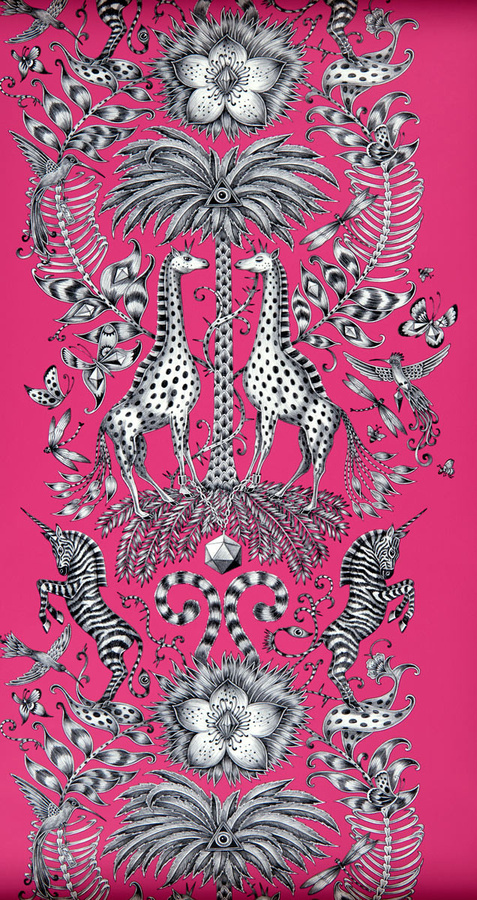 Clarke & Clarke Tapete Kruger Magenta Pink mit Animal Print und botanischem Design aus Vlies - Bild 1