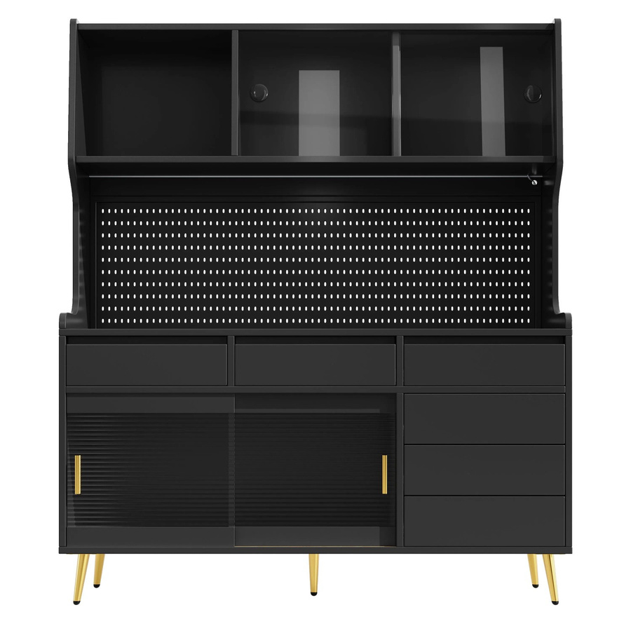 okwish Hochschrank für die Küche mit LED-Beleuchtung und App-Steuerung, Schwarz, B/T/H: 145 x 39 x 171 cm - Bild 2