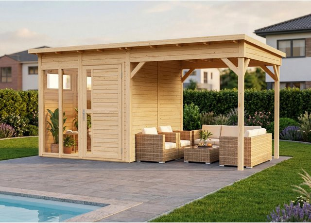 Bertilo Holz-Gartenhaus Pentus2Off.L mit Flachdach in Natural, Unbehandelt, modernes Design, B/T/H: 232 x 160 x 190 cm - Bild 1