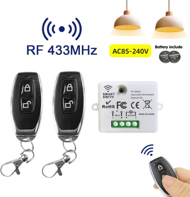 LOLGOOD Drahtlose Fernbedienung Lichtschalter mit 433 MHz Relais Empfänger und Sender Modul für LED Lampen AC110V 220V 10A - Bild 1