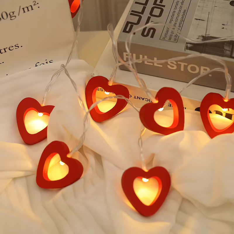 LED-Lichterkette mit Herz-Motiven in Rot und Weiß, warmweißes Licht, Länge: 1,5 m - Bild 2