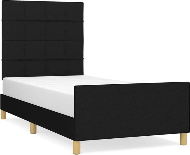 vidaXL Bettgestell mit Kopfteil in Schwarz aus Stoff und Holz, B/T/H: 100 x 203 x 128 cm - Bild 1