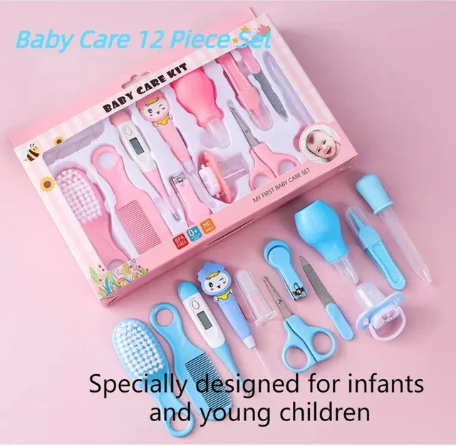 12-teiliges Babypflegeset in Blau mit Kamm, Bürste und Nagelknipser-Set aus lebensmittelechtem Material - Bild 1