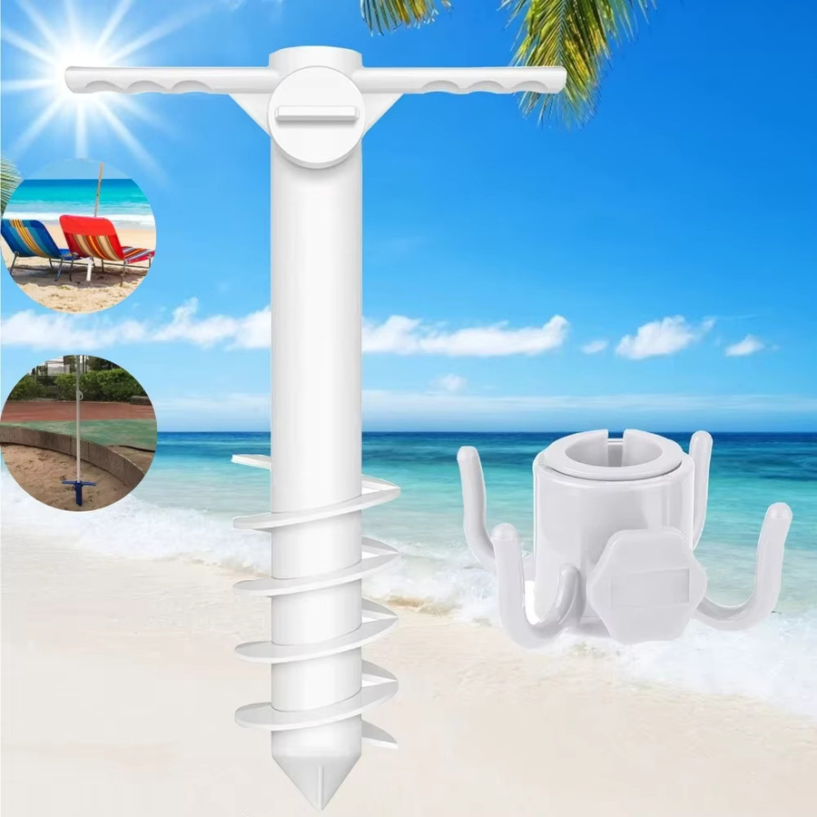 Spiral Sonnenschirmständer mit Haken-Einsätzen für Bodenanker in Weiß - Bild 2