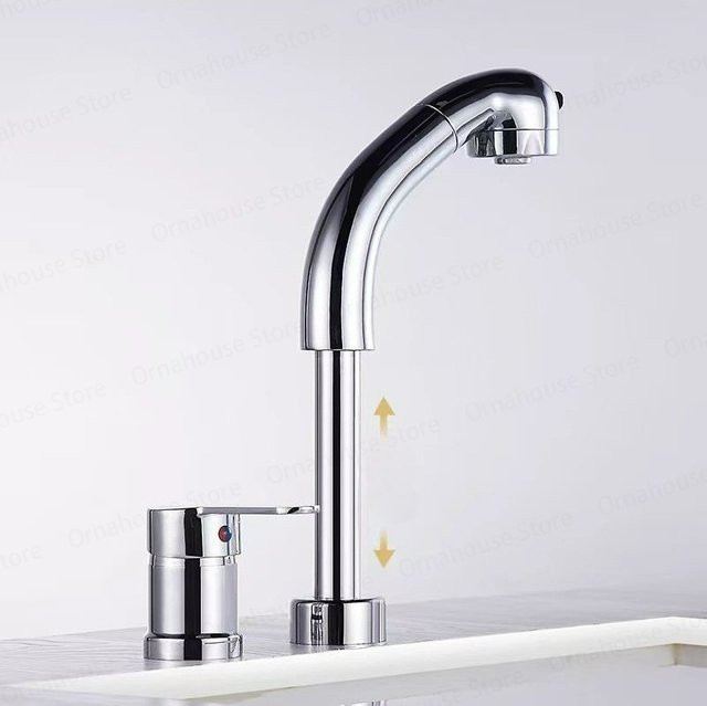 Ausziehbarer Einhebelmischer für das Waschbecken aus Messing in Chrom Silber mit 2-Modus-Auslauf und Deckmontage - Bild 1