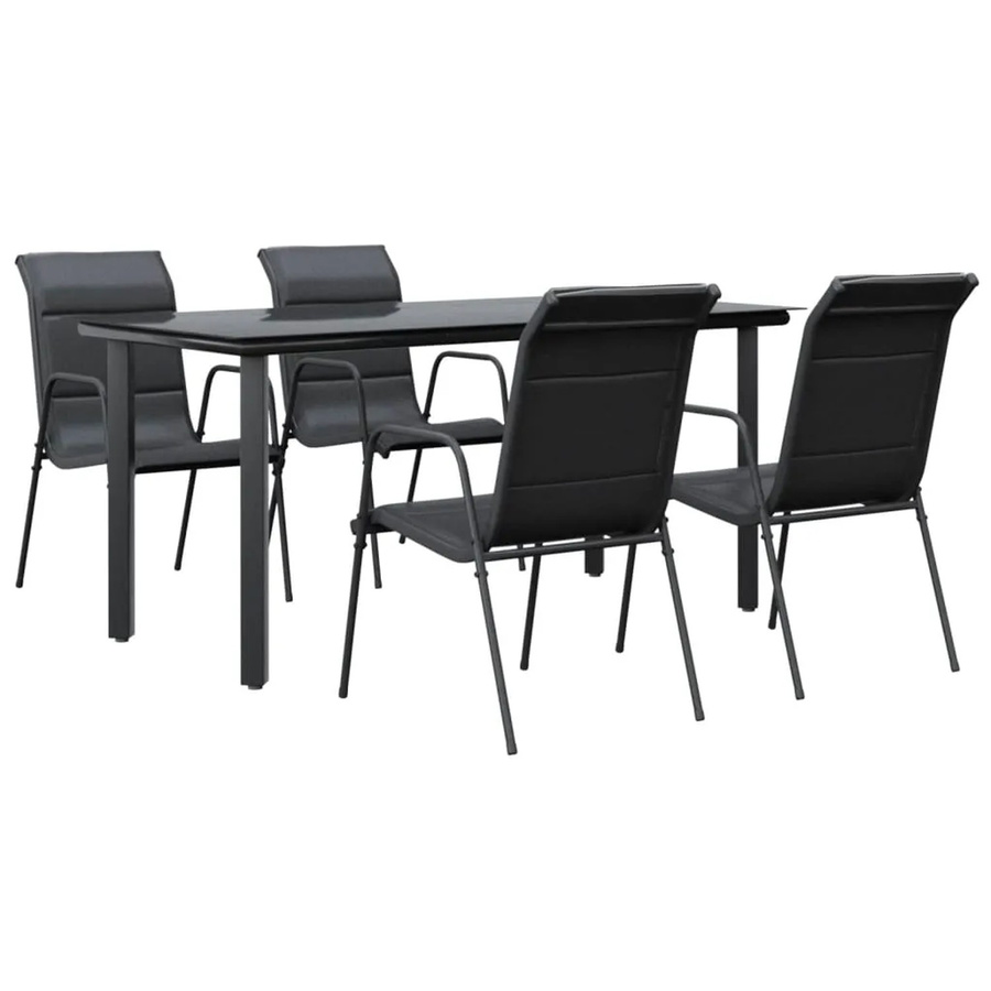vidaXL 5-teilige Garten-Essgruppe aus Stahl und Textilene in Schwarz mit Glastisch - Bild 2