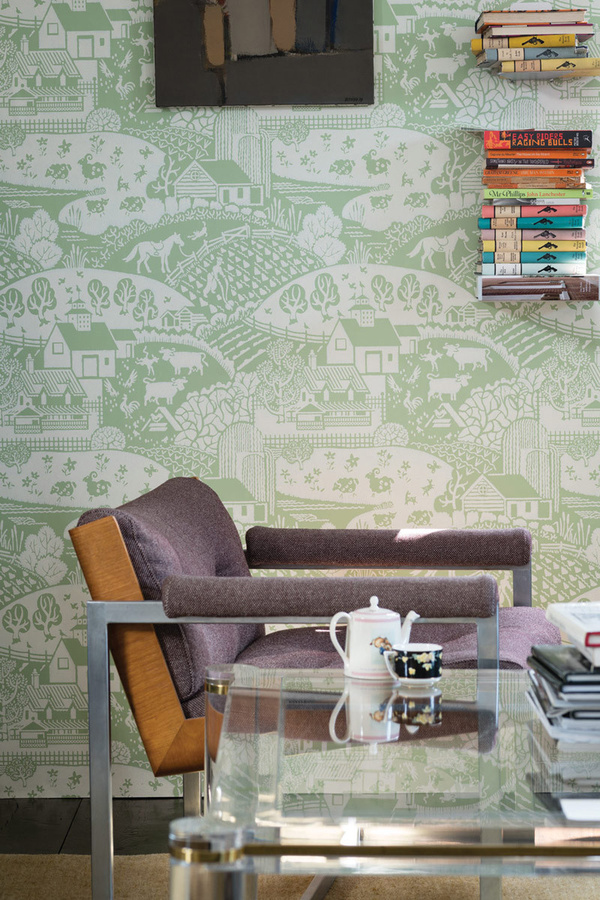 Farrow & Ball Mural Tapete James White mit floralem Vintage-Muster in Grün und Weiß - Bild 1