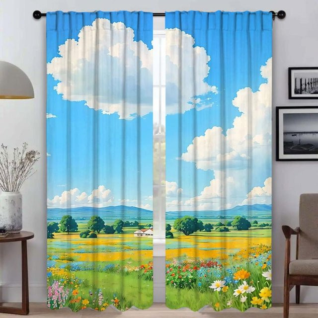 2er-Set Küchenvorhänge mit floralem Design in Blau, halbtransparent, Breite: 50 cm, Höhe: 70 cm - Bild 1