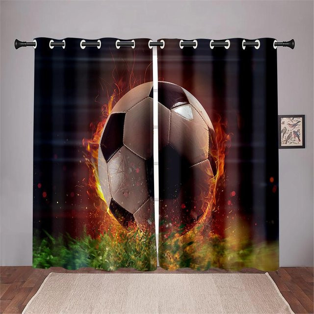 Yiran Furniture Fußball Vorhänge mit Grafikdesign, 2er-Set, halbtransparent, Polyester, Mehrfarbig, B: 50 cm, H: 130 cm - Bild 1