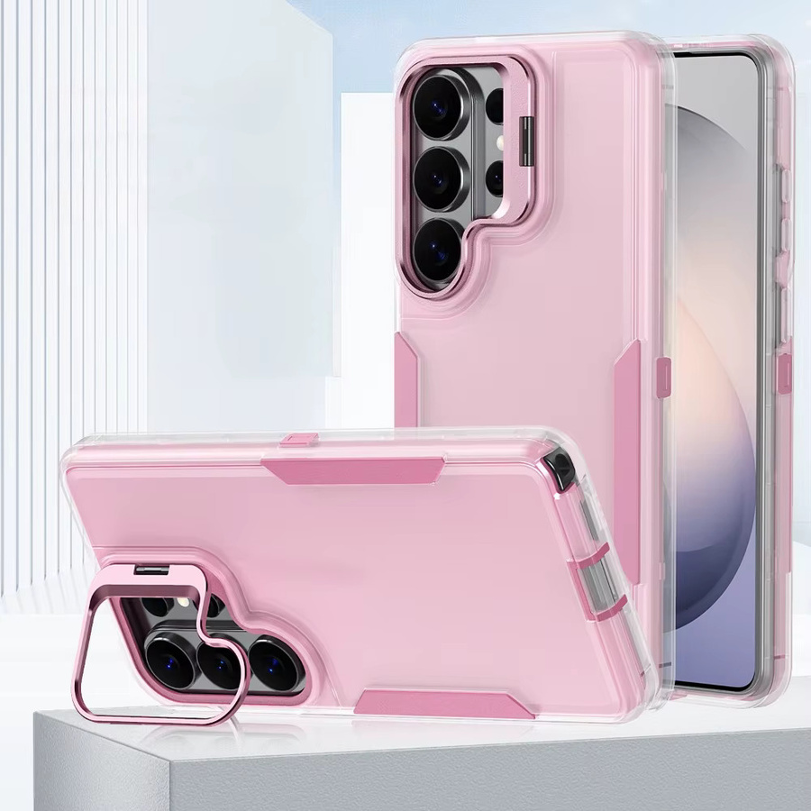 Transparente 2in1 TPU Stoßfeste Handyhülle mit Metall-Kamerahalterung für Samsung Galaxy S26 S25 S24 S23 S22 Ultra Plus in Transparent und Blau - Bild 1