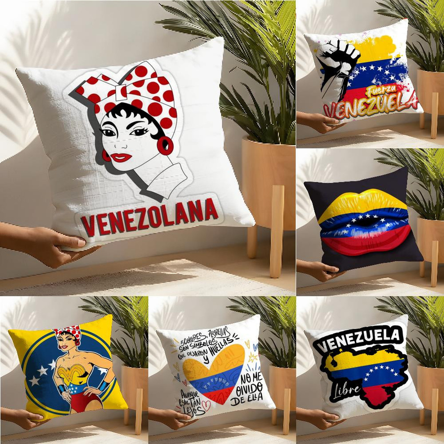 Dekorativer Kissenbezug Venezuela Kunstmotiv aus Leinen in Multicolor, B/H: 18 x 18 cm - Bild 3