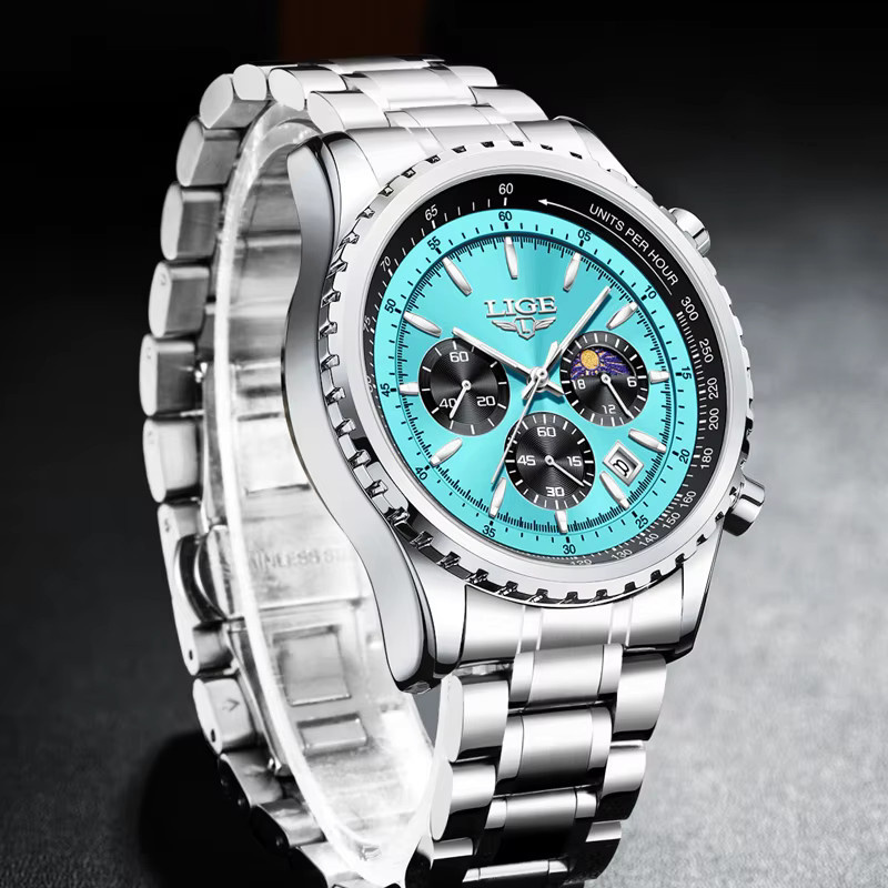 Lige Armbanduhr Chronograph, Quarz, Edelstahl, Silber, Herren - Bild 3
