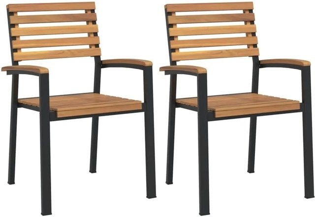 vidaXL Set aus 2 stapelbaren Gartenstühlen aus geöltem Akazienholz und Metall im industriellen Look - Bild 1