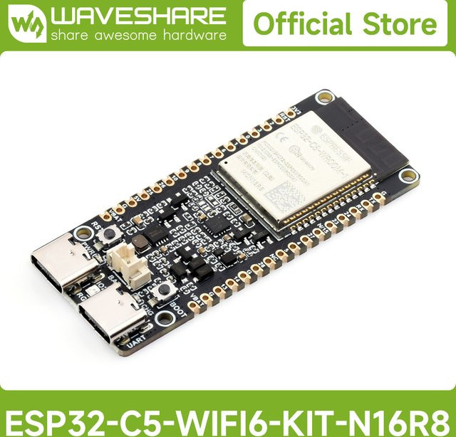 Waveshare ESP32-C5 Dualband Wi-Fi 6 Entwicklungsboard mit 240 MHz RISC-V Prozessor und Multiprotokoll-Unterstützung, Modul der ESP32-C5-WROOM-1-Serie, Schwarz - Bild 1