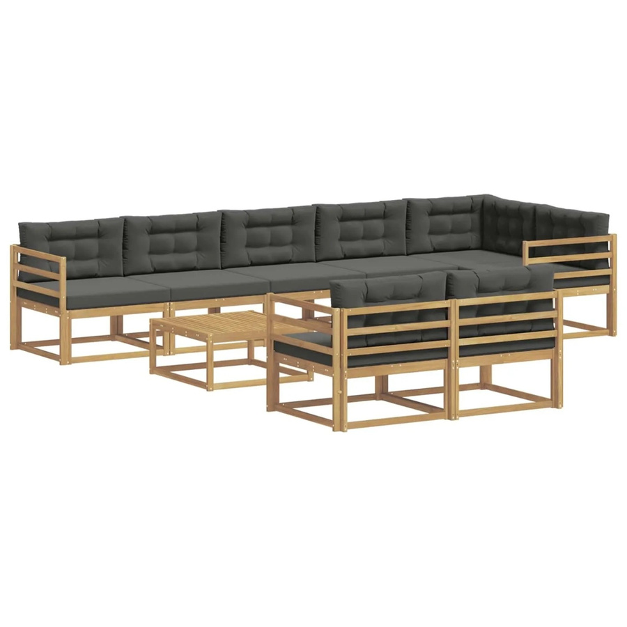 vidaXL Outdoor-Sofagarnitur aus Akazienholz in U-Form, 9-teiliges Set in Anthrazit und Weiß, B/T/H: 79 x 79 x 37 cm - Bild 2