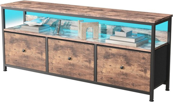 PXloue TV-Schrank in Braun mit 3 Schubladen und integrierter LED-Beleuchtung für dein Wohnzimmer, B/T/H: 108 x 30 x 57 cm