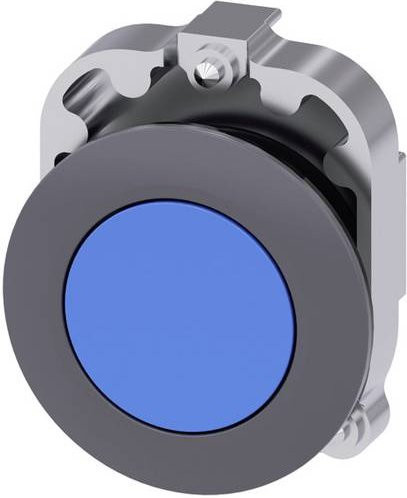 Siemens Drucktaster 3SU1060-0JB50-0AA0 mit flachem Betätiger und Frontring aus Metall in Blau - Bild 1