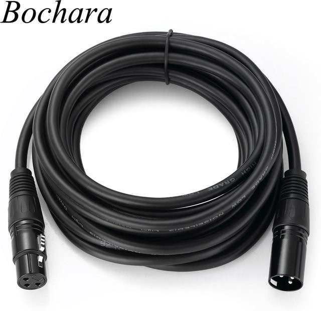 Bochara XLR-Audiokabel, Stecker auf Buchse, M/F, abgeschirmtes OFC-Kabel in Schwarz - Bild 1