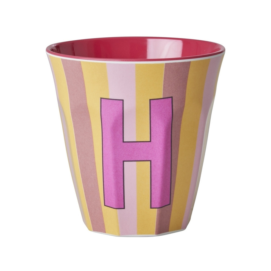 Rice Melamin Becher Buchstabe H Streifen Pink 250ml - Bild 1