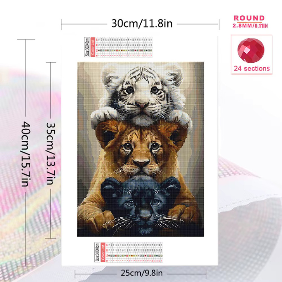 Momoart DIY Diamantmalerei mit Rundmosaik Tiger und Löwe als Kreuzstich Stickerei für deine Wanddekoration in Mehrfarbig - Bild 2