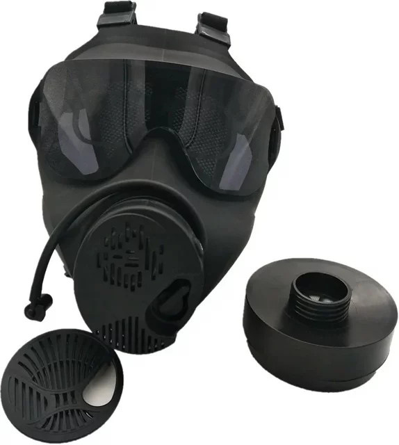Schweißmaske Vollmaske Atemschutzgerät aus Brombutylkautschuk mit Doppelanschluss RD40 und elektrischem Verstärker in Schwarz - Bild 1