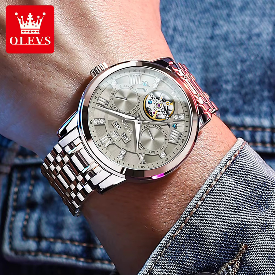 OLEVS Armbanduhr, Automatik, Edelstahl, Weiß, Herren - Bild 2