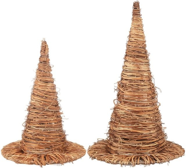 2er-Pack Joliann Weiden-Hexenhüte mit Lichterkette für Halloween-Dekoration in Beige - Bild 1