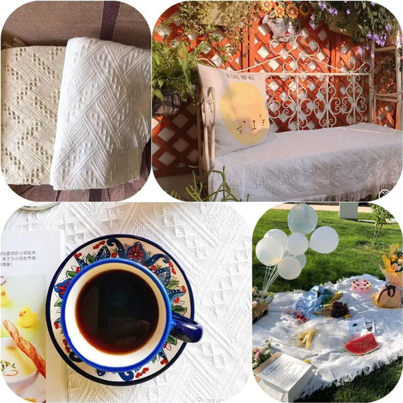 Yupartex Nordic Cotton Sofa Throw Decke in Weiß mit Quasten für Camping, Picknick und Strand, B/B: 90 x 150 cm - Bild 3