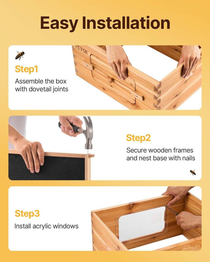 Langstroth Bienenstock Starter-Set aus bienenwachsbeschichtetem Zedernholz mit 40 Waben, 2 tiefe und 2 mittlere Bienenkästen sowie transparenten Acrylfenstern - Bild 4