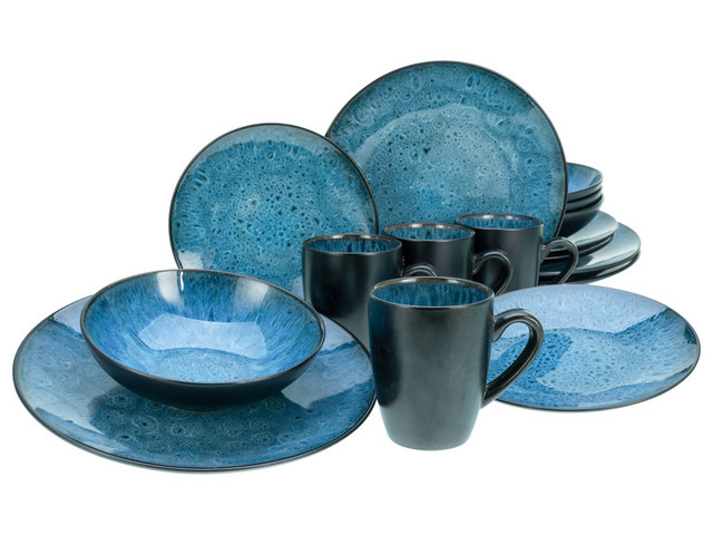 CreaTable Kombiservice Capri 16-teilig aus Keramik in Blau und Schwarz - Bild 1