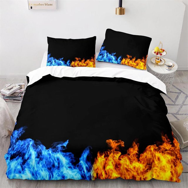 Bettwäsche Set Your Warm Home mit Feuer Muster in Blau Orange Grün Schwarz, 2-teilig, B/H: 140 x 210 cm - Bild 1