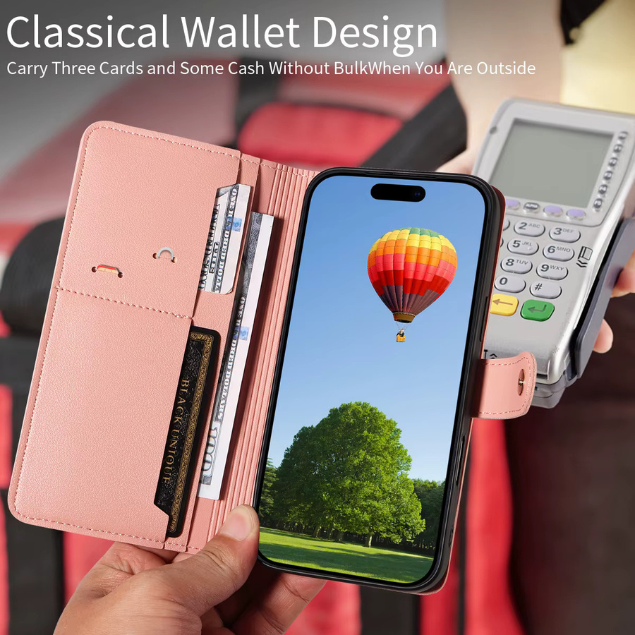 EAACAA Leder Wallet Handyhülle für Samsung Galaxy S25 S24 S23 S22 S21 S20 S10 S9 S8 Edge Plus FE Ultra Note20 in Beige und Pink - Bild 4