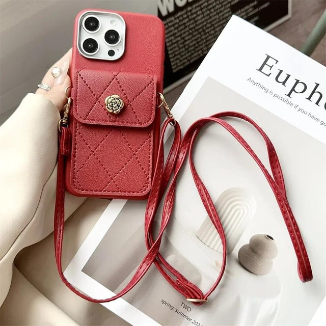 FLYKYLIN Luxus Crossbody Lederhülle für Xiaomi Redmi Note 14 Pro 5G, POCO F6 und C75 mit Lanyard und Brieftasche in Rot - Bild 1