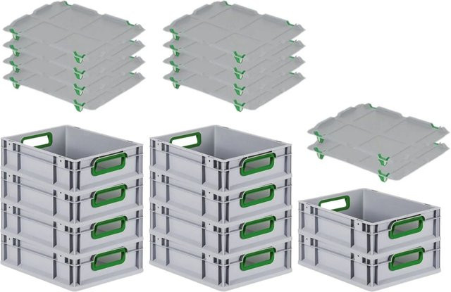 PROREGAL Spar Set 10x Eurobox Nextgen Color in Grün mit Auflagedeckel und Schiebeschnappverschlüssen, H x B x T: 12 x 30 x 40 cm - Bild 1