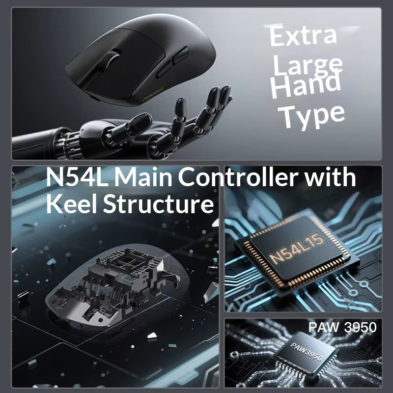 Darmoshark M9 Kabellose Gaming-Maus mit PAW3950 Sensor, ergonomisches Design für große Hände, ultraleicht 59 g, in Schwarz oder Weiß - Bild 3