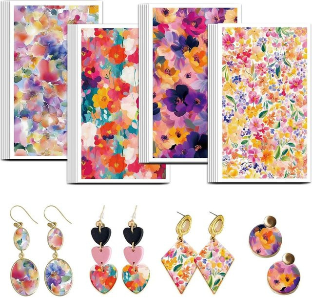 24 Stück Farbiges Blumen-Ton-Transferpapier in 4 Designs für Polymer, Multicolour - Bild 1