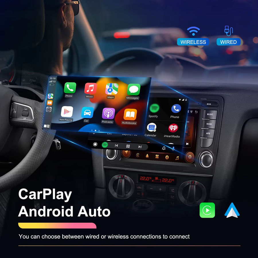 Podofo 7-Zoll Carplay Android Autoradio für Audi A3 8P 2006-2012 S3 RS3 Sportback mit GPS und RDS in Schwarz - Bild 3