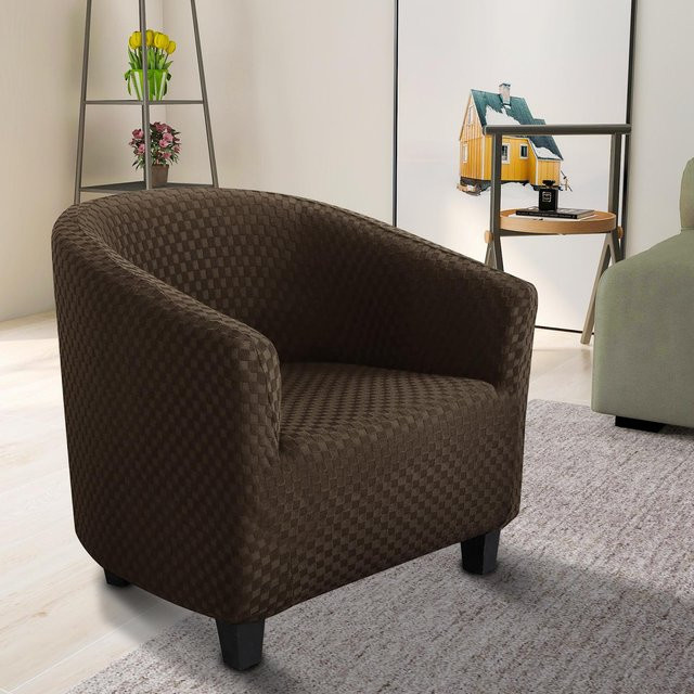 Elastischer Sofa-Sesselbezug von Yiran Furniture für Café- und Halbrund-Stühle, Jacquard-Stoff, B/T/H: 40 x 52 x 50 cm, Farben: Weiß und Braun - Bild 1